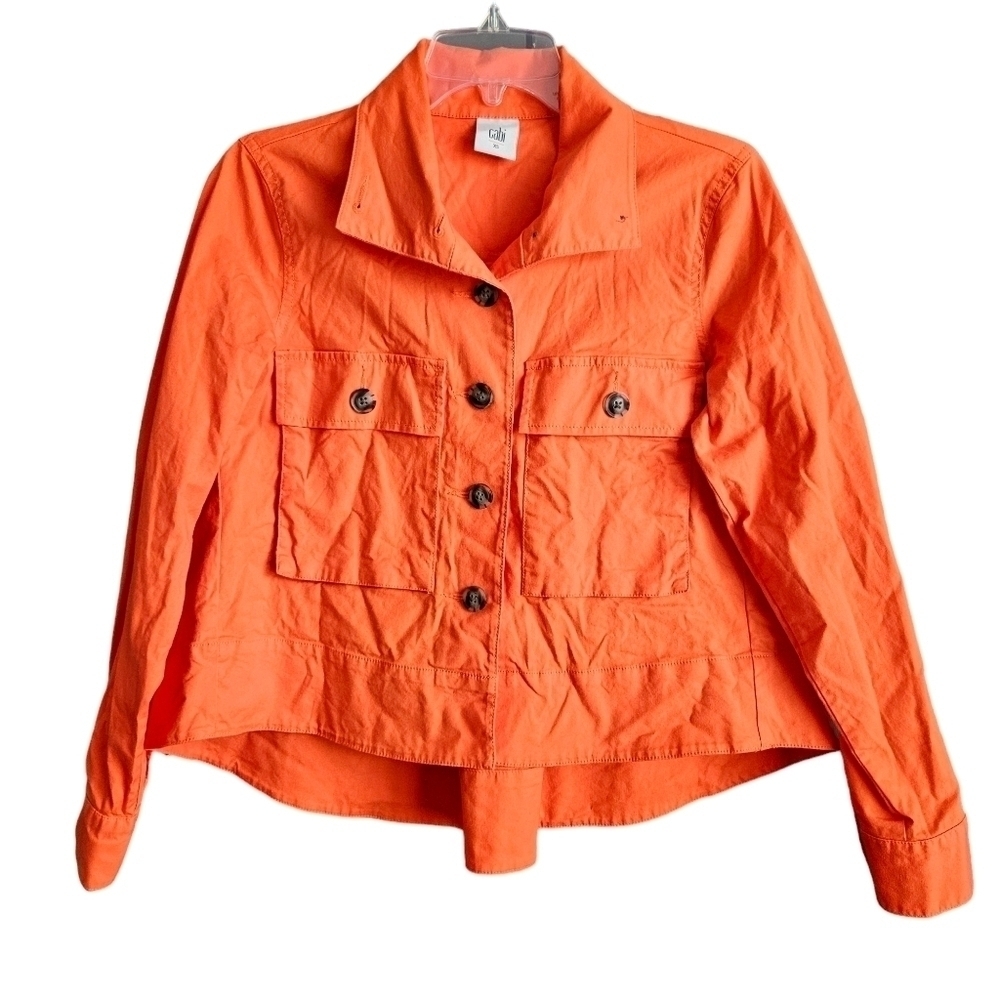 Cabi Orange Utility Jacket Womens XS Button Front Chest Pockets Swing‎ Back